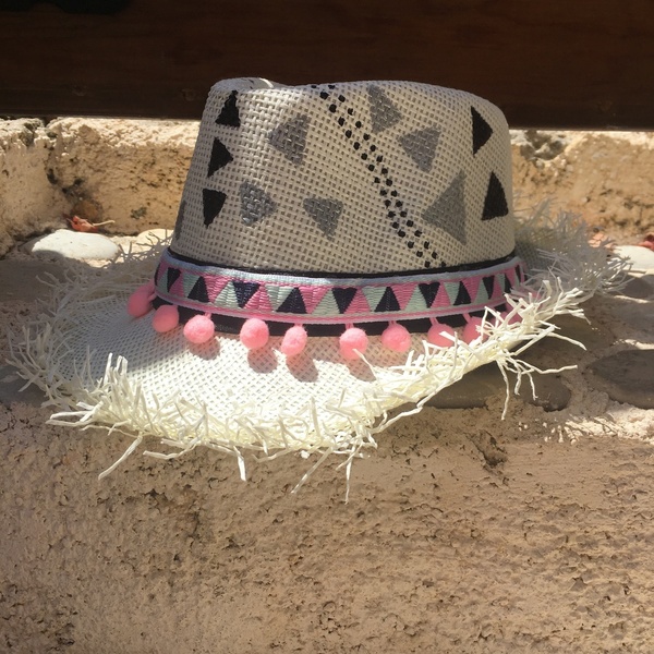 Panama- ψάθινο καπέλο - ζωγραφισμένα στο χέρι, χειροποίητα, boho, καπέλα, ψάθινα - 3
