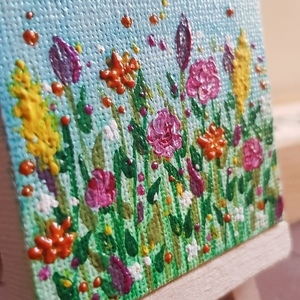 Μικρός πίνακας σε καβαλέτο με λουλουδάκια! - καμβάς, χειροποίητα, διακοσμητικά - 3
