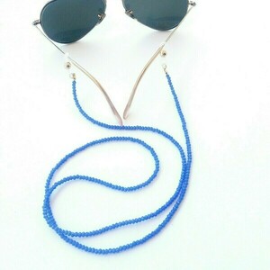Κορδόνι για γυαλιά με μπλε χάντρες - χειροποίητα, απαραίτητα καλοκαιρινά αξεσουάρ, μοδάτο, αλυσίδα γυαλιών, κορδόνια γυαλιών - 2