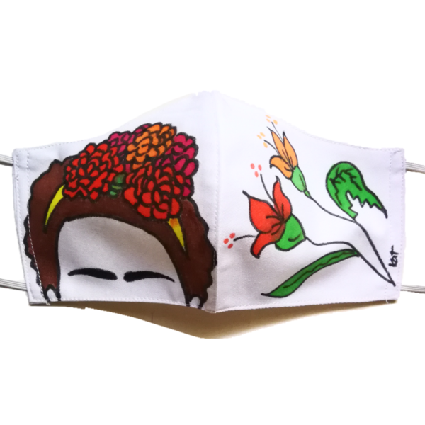 Ζωγραφισμένη μάσκα ΦΡΙΝΤΟΥΛΑ ΙΒΙΣΚΟΙ - frida - ύφασμα, βαμβάκι, λουλούδια, μάσκες προσώπου
