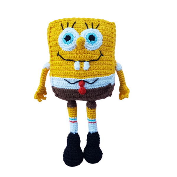 Πλεκτός Μπόμπ σφουγγαράκης - λούτρινα, amigurumi, δώρα γενεθλίων, δώρα για βάπτιση