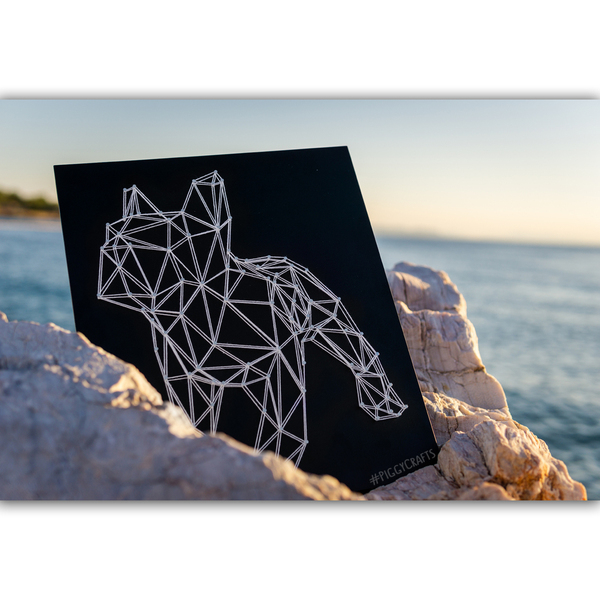 Κάδρο με καρφιά & κλωστές "Polygon Dog" 35x30cm - πίνακες & κάδρα, γεωμετρικά σχέδια, minimal - 2