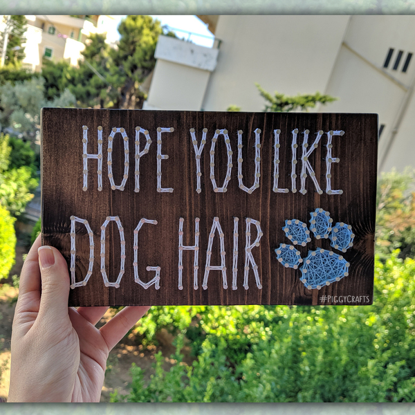 Ξύλινη πινακίδα με καρφιά & κλωστές "Dog Hair" 25x14cm - ξύλο, διακοσμητικά, ξύλινα διακοσμητικά τοίχου - 2