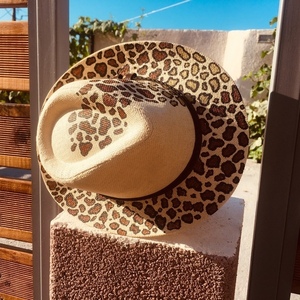 Ψάθινο καπέλο animal print - Leopard - ζωγραφισμένα στο χέρι, boho, καπέλα, ψάθινα - 2