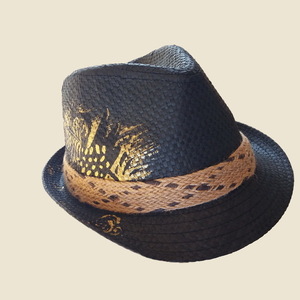 Custom / Handpainted καπέλο Golden Feather - γυναικεία, δώρο, καπέλο, ψάθινα - 3