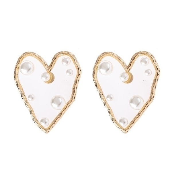 Transparent heart- σκουλαρίκια - καρδιά, καρφωτά, plexi glass, ατσάλι, πέρλες