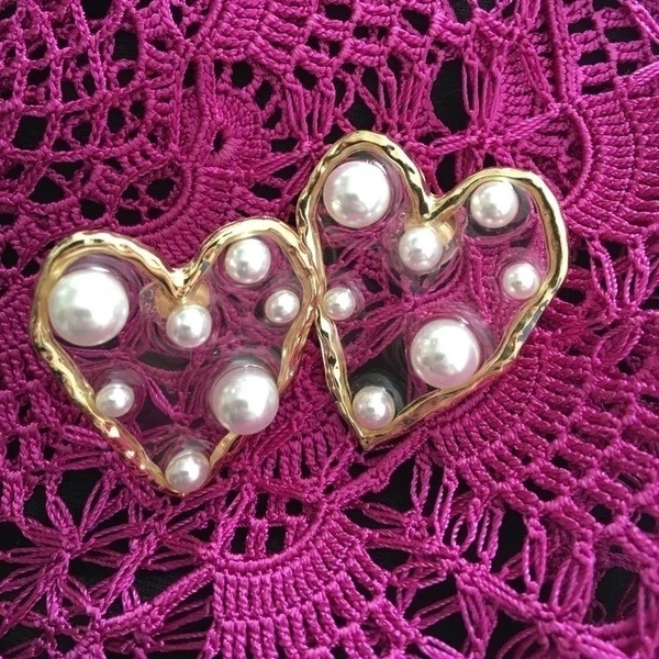 Transparent heart- σκουλαρίκια - καρδιά, καρφωτά, plexi glass, ατσάλι, πέρλες - 3