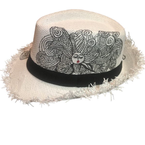 Gorgo- ψάθινο καπέλο - ζωγραφισμένα στο χέρι, καπέλα, αξεσουάρ παραλίας, ψάθινα