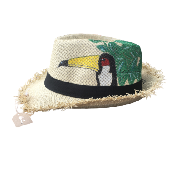 Toucan ||- ψάθινο καπέλο - ζωγραφισμένα στο χέρι, ψάθα, καπέλα, ψάθινα