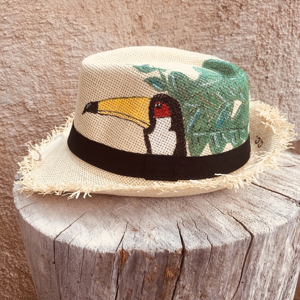 Toucan ||- ψάθινο καπέλο - ζωγραφισμένα στο χέρι, ψάθα, καπέλα, ψάθινα - 2