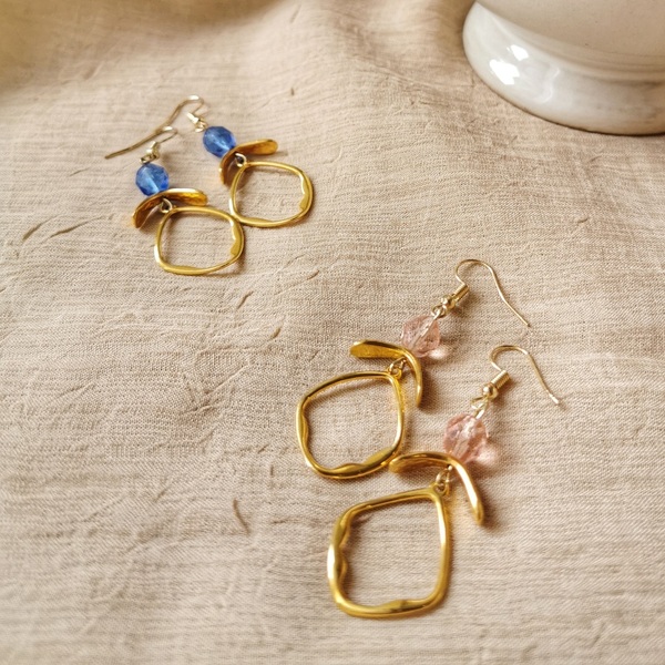 "Rhombus Blue" Earrings - μικρά, κρεμαστά - 2