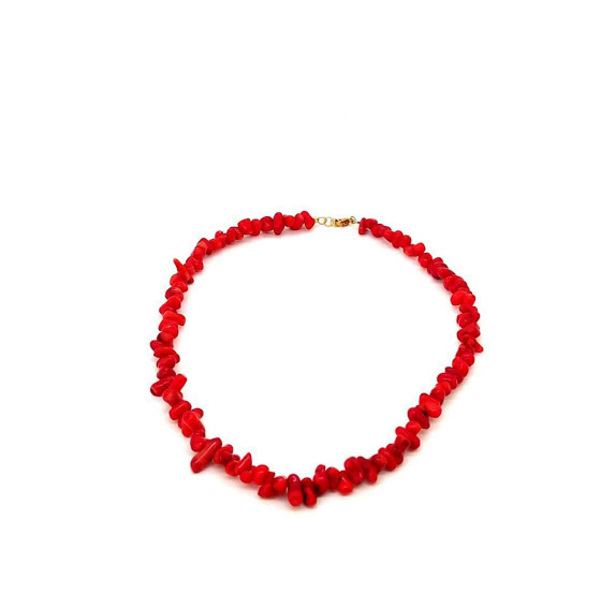 Κολιέ με κόκκινο ακατέργαστο κοράλλι. - ημιπολύτιμες πέτρες, τσόκερ, κοντά, boho - 2