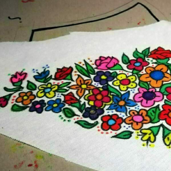 Ζωγραφισμένη μοναδική μάσκα ΦΡΙΝΤΟΥΛΑ με λουλούδια ΧΕΙΡΟΠΟΙΗΤΗ - ύφασμα, ζωγραφισμένα στο χέρι, frida kahlo, μάσκες προσώπου - 3