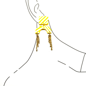 Χειροποίητα σκουλαρίκια κίτρινα με αλυσίδες|Pink Lemon - πηλός, μακριά, κρεμαστά, μεγάλα, faux bijoux - 3