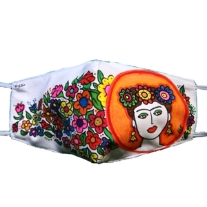 Ζωγραφισμένη μοναδική μάσκα ΦΡΙΝΤΟΥΛΑ με λουλούδια ΧΕΙΡΟΠΟΙΗΤΗ - ζωγραφισμένα στο χέρι, frida kahlo, μάσκες προσώπου, γυναικεία