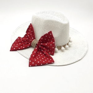 Χειροποίητο καπέλο παναμα “Red Bow” - φιόγκος, αξεσουάρ παραλίας, δώρα για γυναίκες, ψάθινα