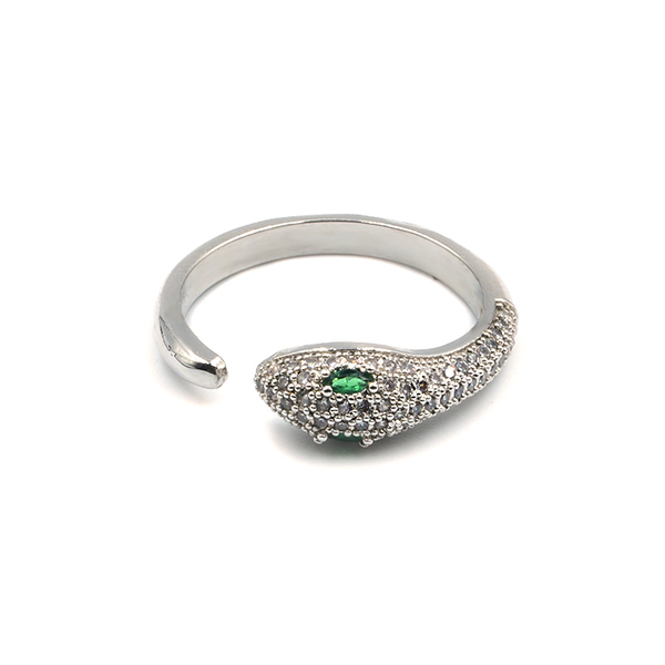 Δαχτυλίδι από Ανοξείδωτο Ατσάλι και Ζιργκόν Baby Cobra Silver – Green - μικρά, ατσάλι, boho, αυξομειούμενα, φθηνά