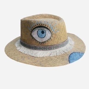 Ψάθινο καπέλο - Light blue - ψάθινα, ζωγραφισμένα στο χέρι, ψάθα, καλοκαιρινό, boho