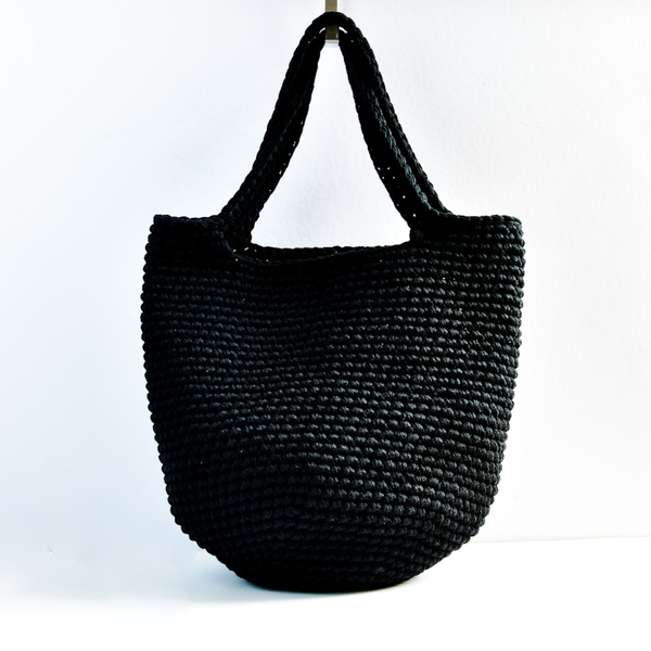 Casual πρωινή τσάντα ώμου σε μαύρο χρώμα - ώμου, μεγάλες, all day, tote, πλεκτές τσάντες, φθηνές - 4