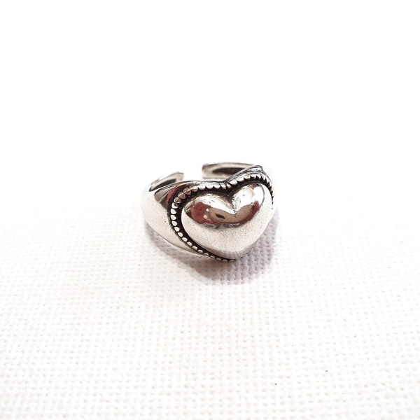 Δαχτυλίδι καρδιά χειροποίητο επάργυρο ανοιγόμενο - καρδιά, επάργυρα, boho, μεγάλα, αυξομειούμενα - 5
