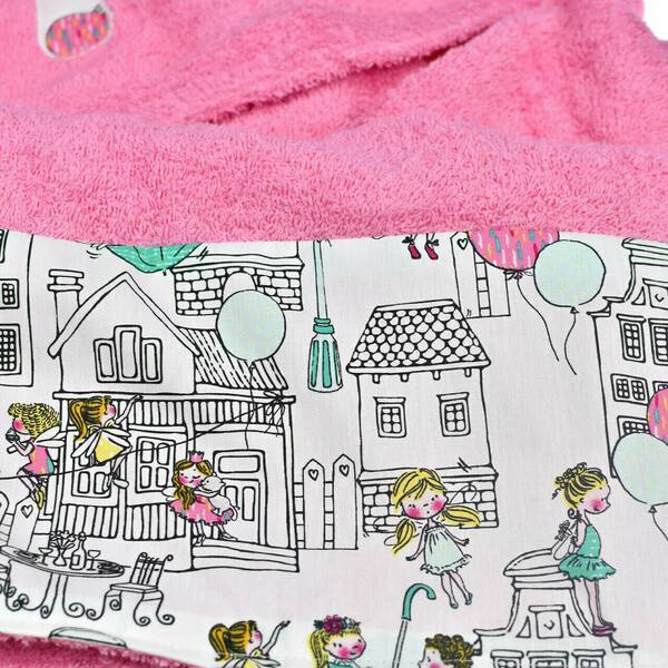 Ροζ παιδικό μπουρνούζι (2-14ετών) με μονόγραμμα, μπαλόνια - κορίτσι, δώρα για βάπτιση, δώρα γενεθλίων, πετσέτες - 2