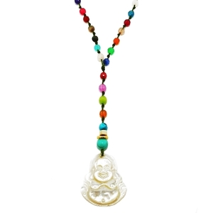 White Budha rosary, πολύχρωμο κολιέ / ροζαριο με αχάτη - ημιπολύτιμες πέτρες, μακριά, boho, ροζάριο, ethnic - 4