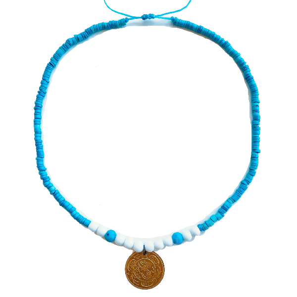 Κολιέ κοντό με Φλουρί Γαλάζιο - χάντρες, κοντά, boho, φλουριά, seed beads