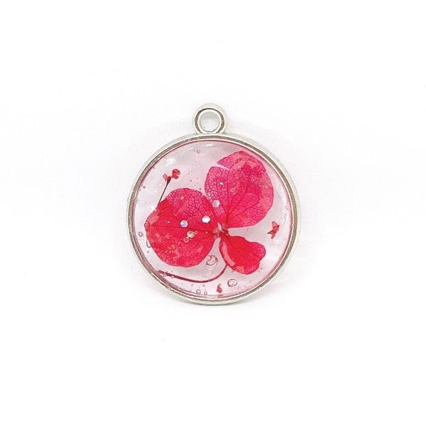 Magic Petals - Red -Pressed Flower Necklace - charms, επάργυρα, μακριά, λουλούδι