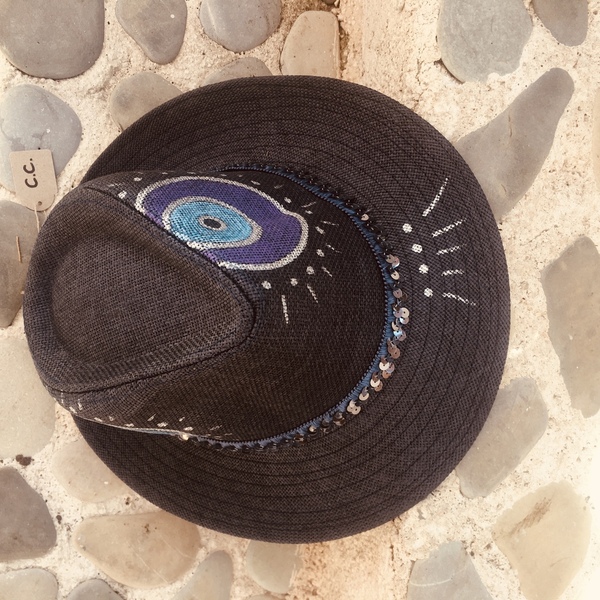 Ψάθινο καπέλο - Sparkling - καλοκαιρινό, ζωγραφισμένα στο χέρι, ψάθα, boho, ψάθινα - 4