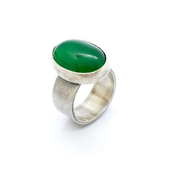 Δαχτυλίδι ασημένιο με Πράσινο Αχάτη(Green Agate) - ημιπολύτιμες πέτρες, ασήμι 925, χειροποίητα, σταθερά, μεγάλα
