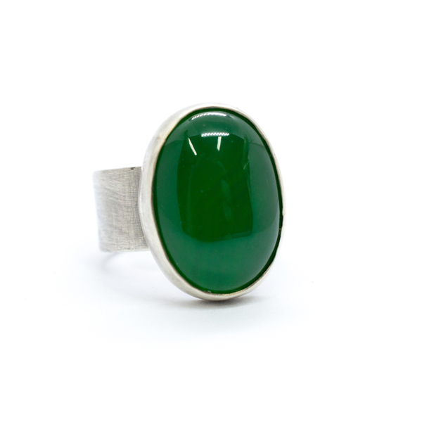 Δαχτυλίδι ασημένιο με Πράσινο Αχάτη(Green Agate) - ημιπολύτιμες πέτρες, ασήμι 925, χειροποίητα, σταθερά, μεγάλα - 2