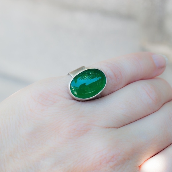Δαχτυλίδι ασημένιο με Πράσινο Αχάτη(Green Agate) - ημιπολύτιμες πέτρες, ασήμι 925, χειροποίητα, σταθερά, μεγάλα - 4