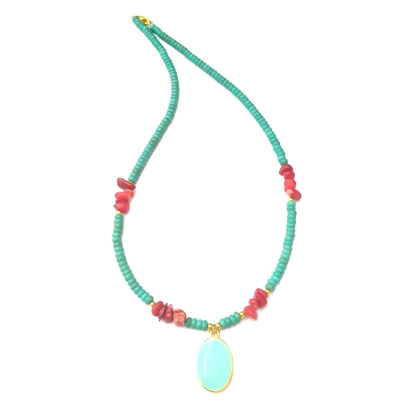 Summer necklace - ημιπολύτιμες πέτρες, κοράλλι, χαολίτης, κοντά