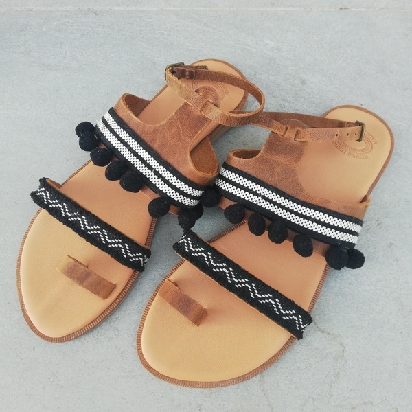Boho stripes sandals - δέρμα, boho, ankle strap - 2