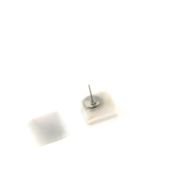 Λευκά καρφωτά σκουλαρίκια από Ελληνικό Μάρμαρο - γεωμετρικά σχέδια, χειροποίητα, καρφωτά, ατσάλι - 2