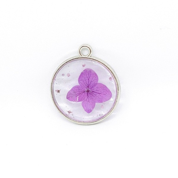 Magic Petals - Purple -Pressed Flower Necklace - charms, επάργυρα, μακριά, λουλούδι - 2