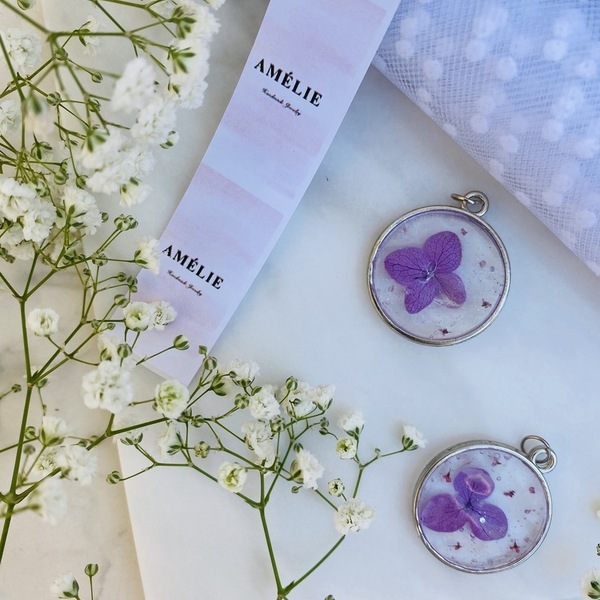 Magic Petals - Purple -Pressed Flower Necklace - charms, επάργυρα, μακριά, λουλούδι - 3