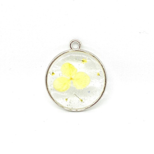 Magic Petals - Yellow -Pressed Flower Necklace - επάργυρα, μακριά, λουλούδι, αποξηραμένα άνθη, μενταγιόν
