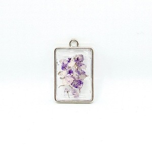 Like Confetti - Purple Square - Pressed Flower Necklace - επιχρυσωμένα, λουλούδι, μενταγιόν