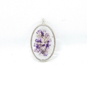 Like Confetti - Purple Oval - Pressed Flower Necklace - επάργυρα, λουλούδι, μενταγιόν