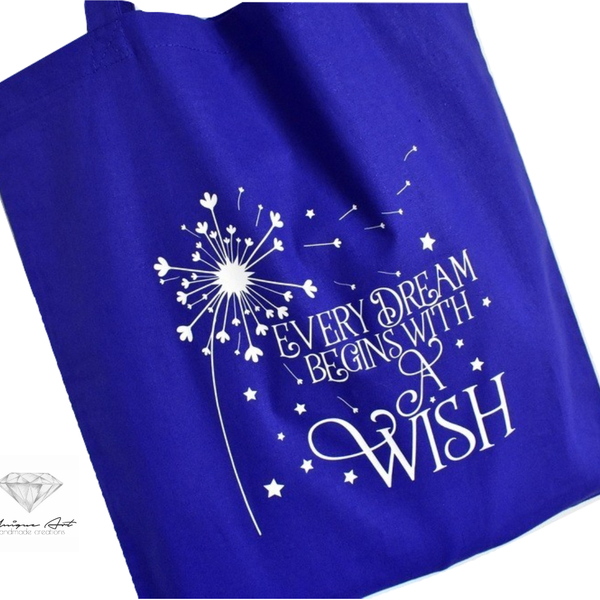 Tote bag ''Wish'' Τσάντα γυναικεία | shopping bag - ώμου, μεγάλες, all day, tote, πάνινες τσάντες - 2
