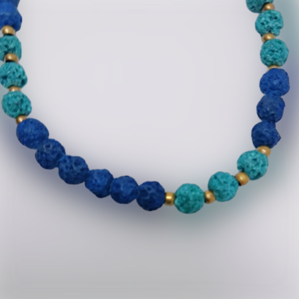 Ανδρικό βραχιόλι macrame μπλε και τυρκουάζ λάβα - ημιπολύτιμες πέτρες, charms, χάντρες, χεριού, αυξομειούμενα - 5