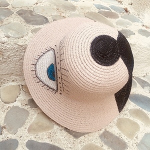 Ψάθινο καπέλο - lady hat - ζωγραφισμένα στο χέρι, ψάθα, απαραίτητα καλοκαιρινά αξεσουάρ, καπέλα, ψάθινα - 5