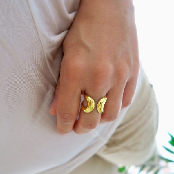 Χρυσό Δαχτυλίδι "Iris" - ασήμι, επιχρυσωμένα, για γάμο, μεγάλα, αυξομειούμενα - 3