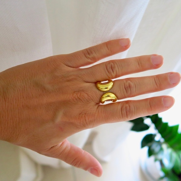 Χρυσό Δαχτυλίδι "Iris" - ασήμι, επιχρυσωμένα, για γάμο, μεγάλα, αυξομειούμενα - 4