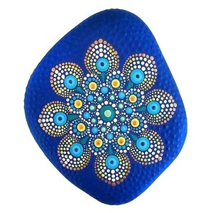 Διακοσμητική πέτρα μπλε mandala, 10,5x12,5x3,5 εκ. - πέτρα, ζωγραφισμένα στο χέρι, διακόσμηση κήπου, διακοσμητικές πέτρες