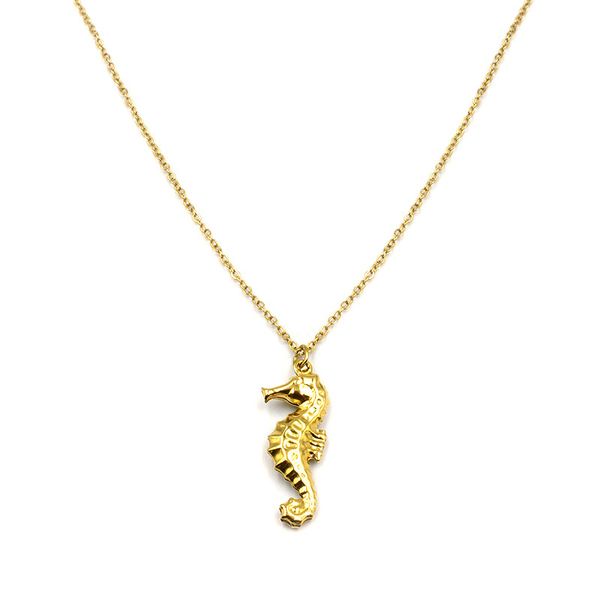 Χειροποίητο Κολιέ από Ανοξείδωτο Ατσάλι Seahorse Gold - επιχρυσωμένα, ψάρι, κοντά, ατσάλι