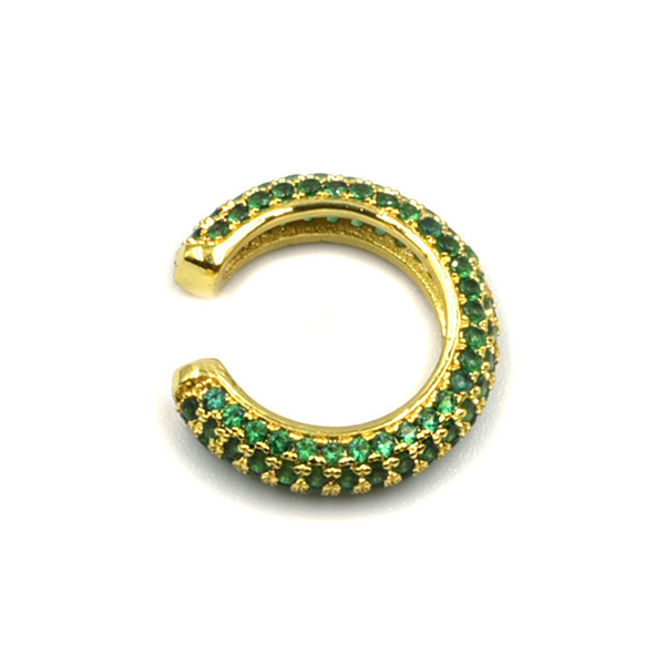 Σκουλαρίκι Χωρίς Τρύπα από Ανοξείδωτο Ατσάλι και Ζιργκόν Madonna Gold-Green (Τεμάχιο) - μικρά, ατσάλι, ζιργκόν, ear cuffs, boho