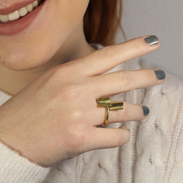 Χειροποίητο δαχτυλίδι διπλός κύλινδρος - ορείχαλκος, χειροποίητα, μικρά, για γάμο, αυξομειούμενα - 3