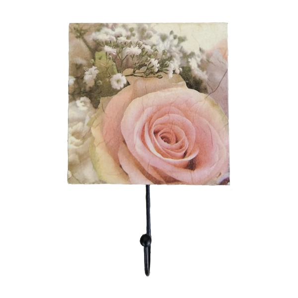 Κρεμάστρα ξύλινη μικρή τριαντάφυλλο(12*12cm) - ντεκουπάζ, λουλούδια, ξύλινα διακοσμητικά, κρεμάστρες, ξύλινα διακοσμητικά τοίχου